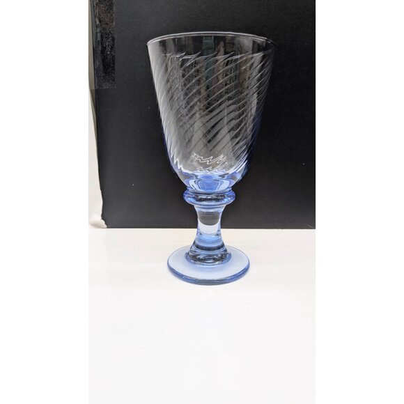 Libbey Blue Swirl Optic Water Goblet 7" Vintage Barware Glass Elegant - Picture 2 of 13